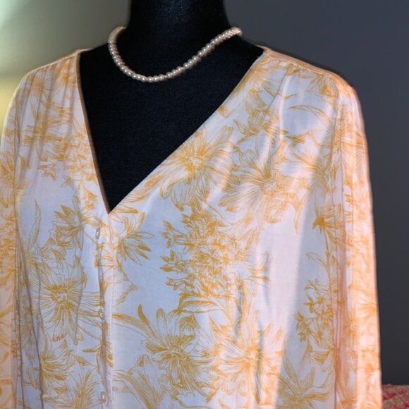 Gap Size XL Floral Boho V Neckline Long Sleeve Blouse - Picture 4 of 11